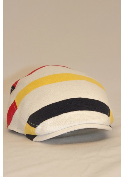 Erkek Çizgili Kasket Şapka Retro Newsboy Cap - Bayşapkacı-8281 Beyaz
