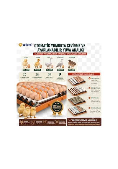 Tam Otomatik Kuluçka Makinesi 130 Yumurta Kapasiteli Akıllı Isı Ve Nem Kontrolü Otomatik Yumurta Çevirme Oto