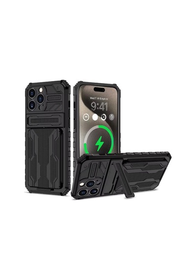 Teleplus Apple Uyumlu iPhone 12 Pro Max Kılıf Kamera Korumalı Standlı Kartlıklı Armor Grade Kapak