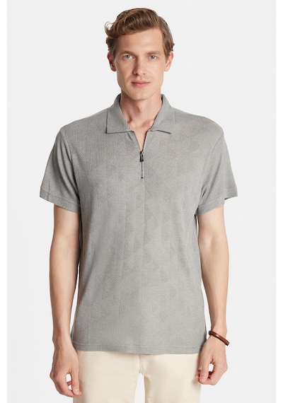 Tudors Erkek Slim Fit Dar Kesim Viskon Fermuarlı Polo Yaka Gri Tişört-34352 Gri