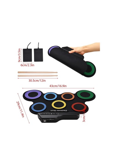 Ayt Magicvoice G3002 Elektronik Bateri Roll Up Davul Matı Kiti 7 Ped Çocuk Müzik Aleti Trampet