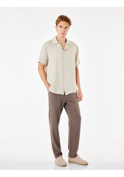 Koton Pamuklu Cepli Straight Fit Beli Bağcıklı Düğmeli Pantolon Vizon 6sam40018hw