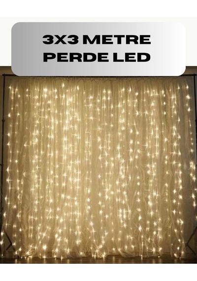 3x3 Perde Led Işık Şelale Model Özel Gün Dekoratif Aydınlatma Altın Sarısı