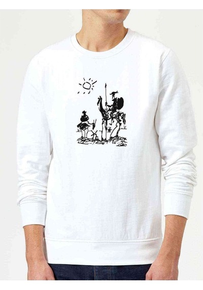 Picasso – Don Quixote Spain Don Baskılı Beyaz Erkek Örme Sweat