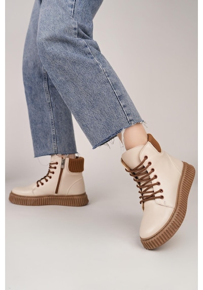 Nesilshoes Nesil Shoes Ermod 401 Bej Taba Kadın Postal Bot