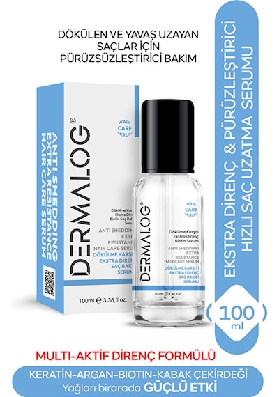 Dermalog Extra Direnç Pürüzsüzleştirici Hızlı Saç Uzatma Serumu - (Biotin, Keratin, Argan, Kabak Çekirdeği Yağı) 100 ML