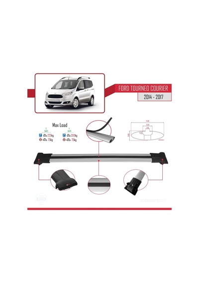 Ford Tourneo Courier 2014-2017 Arası İle Uyumlu Fly Model Ara Atkı Tavan Barı Gri 4 Adet Bar