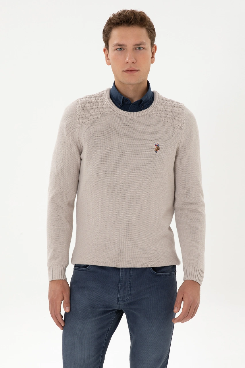 U.S. Polo Assn. Erkek Slim Fit Bisiklet Yaka Taş Kazak 50314975-VR049
