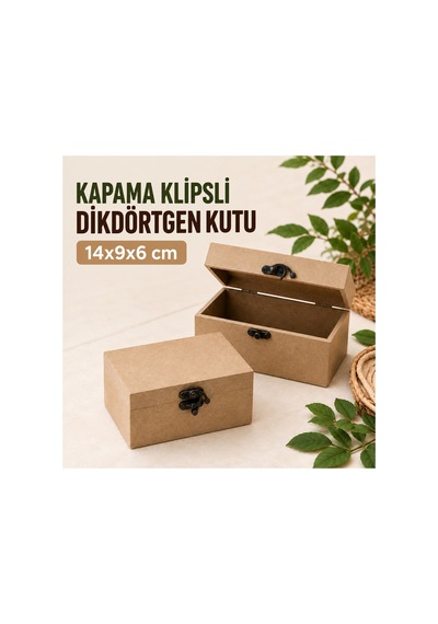 Kapama Klipsli Dikdörtgen Mdf Kutu 14x9x6 Cm Ham Ahşap Hediye Ve Saklama Kutusu Bej
