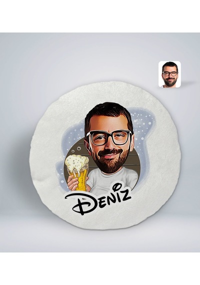 Bk Gift Kişiye Özel İsimli Erkek Karikatürlü Yuvarlak Araç Koltuk Yastığı-51 Çok Renkli