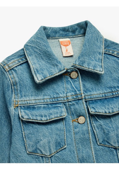 Koton Uzun Kollu Gömlek Yaka Kapaklı Cep Detaylı Pamuklu Denim Ceket Orta İndigo 6wmg20003ad