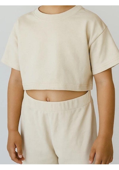 R.g Kız Çocuk Pamuklu Basic Crop T-shirt-15860 Bej