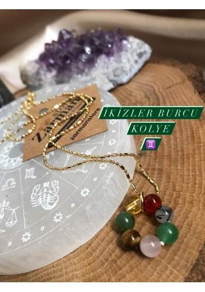 Sertifikalı İkizler Burcu Doğal Taş Kolye Kırmızı