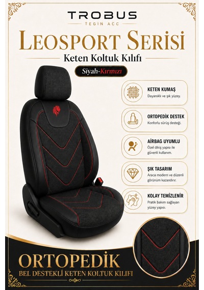 Mitsubishi Space Star 2013-2018 Uyumlu Leosport Serisi Siyah Kırmızı Oto Koltuk Kılıfı