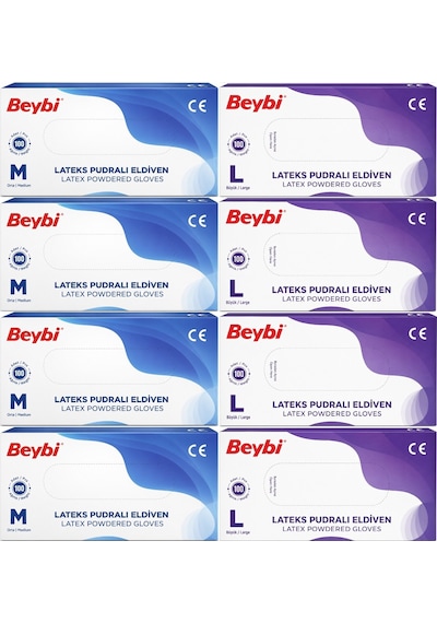 Beybi Lateks Pudralı Muayene Eldiveni Orta/ Büyük Karma 800lü Set