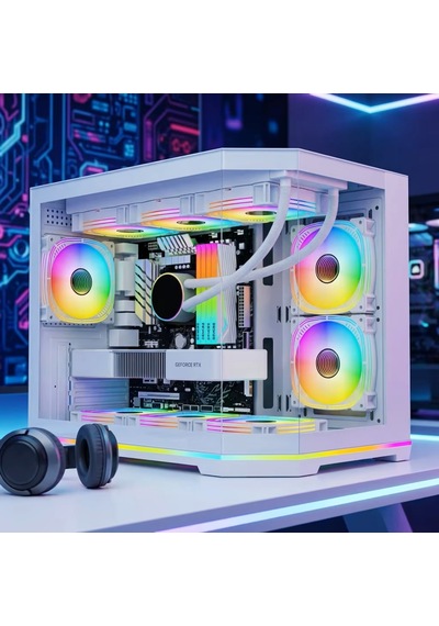 Atheron Lion Panoramik Beyaz Gaming Kasa 6x120mm Argb Fanlı 360mm Sıvı Soğutma Destekli Temperli Cam