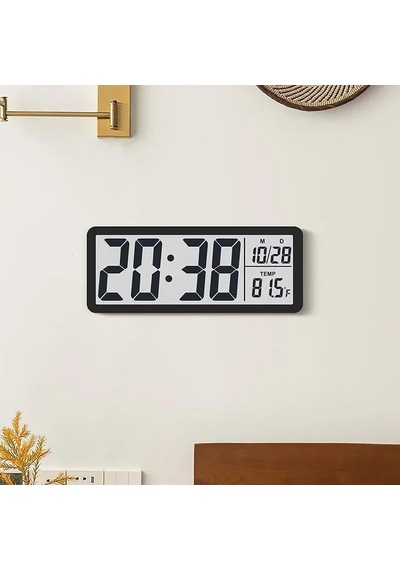 Lcd Dijital Duvar Saati 20x8 Cm Usb & Pilli, Saat Tarih Sıcaklık Gösterimli, Modern Tasarım, Masaüstü & Duvar