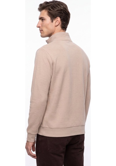 Mustang Bej Erkek Fermuarlı Basic Nakışlı Sweatshirt M6wm-swt1591