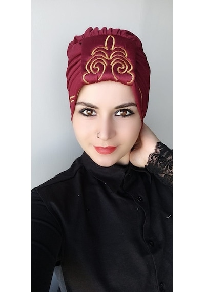 Kadın Şal Desen Çift Taraflı Bone Bordo