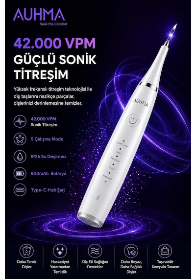 Ultrasonic Şarjlı Elektrikli Akıllı Diş Temizleme Cihazı Beyazlatıcı 5 Mod 3+1 Başlık, Ipx8 Su Geçi