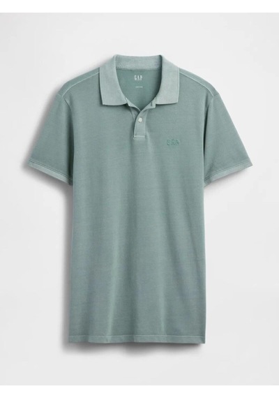 Gap Logo Piqué Polo Yaka T-shirt Erkek Polo Yaka T-shirt-14304 Yeşil