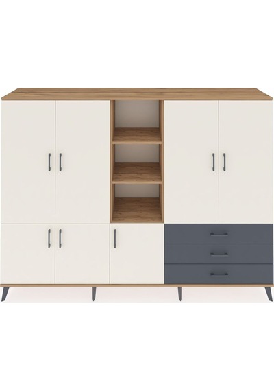 Hyperion Dolap 11 Raflı 3 Çekmeceli 7 Kapaklı 220x44x163 Çam-aytaşı/antrasit Aytası/antrasıt - Atlas Çam