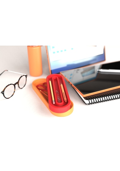 Tıdy Base - Desk Organizer Renkli Kapaklı Kalemlik Seti Kalem, Makas Ve Ataş Düzenleyici Turuncu