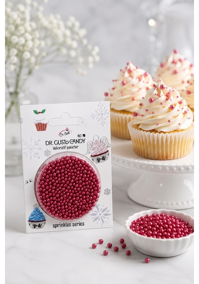 Dr. Gusto 2 Mm Kırmızı Boncuk Pasta Süsleme Şekeri Minik Dekor Şekeri