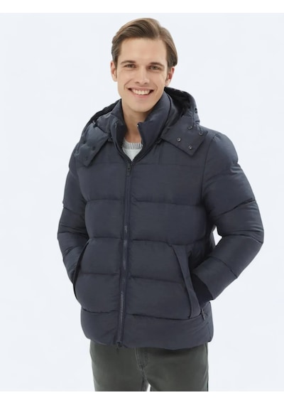 Kip Lacivert Regular Fit Kapüşonlu Casual Dokuma Mont Lacivert
