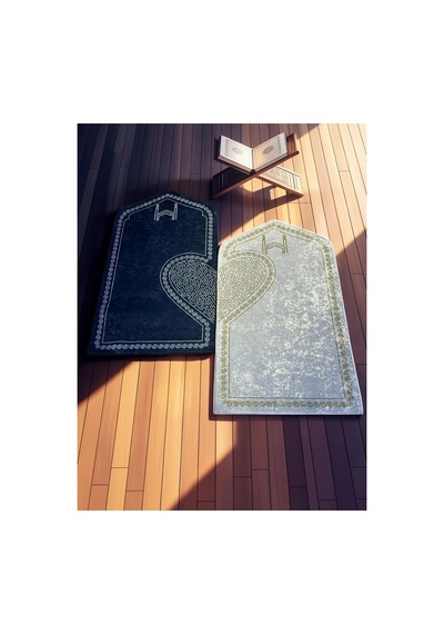 Modern Lacivert Ve Krem Dijital Baskı Seccade Zarif Desenli Namaz Seccadesi Lacivert-boz Krem
