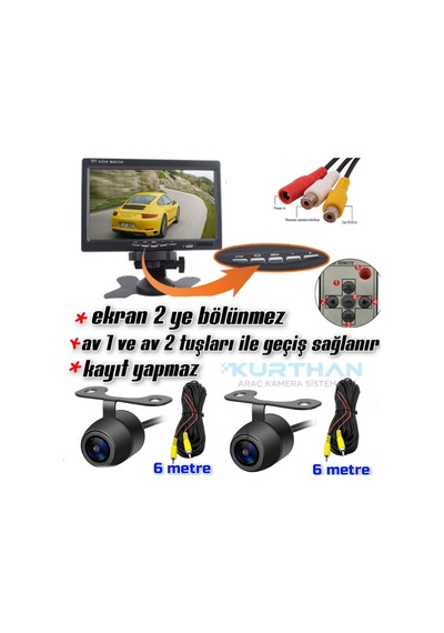 2 Adet Kelebek Kamera 7 İnç Monitör Seti Kayıtsız 12 Volt