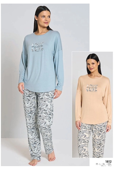Pijadore 1812 Uzun Kol Kadın Pijama Takımı Bej