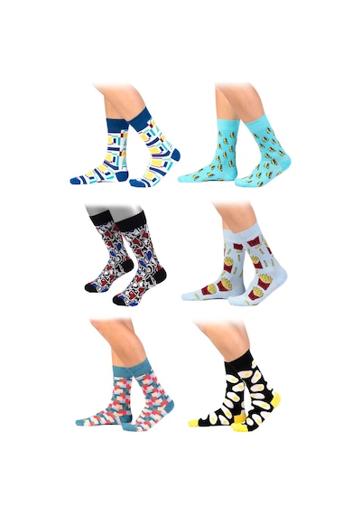 Ozzy Socks 6'lı Organik Pamuklu Dikişsiz Erkek Çok Renkli Desenli Çorap (448387640) Siyah