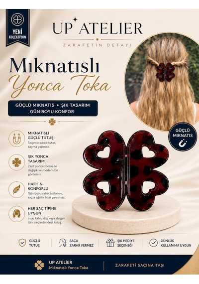 Mıknatıs Kemik Yonca Toka 6cm Bordo