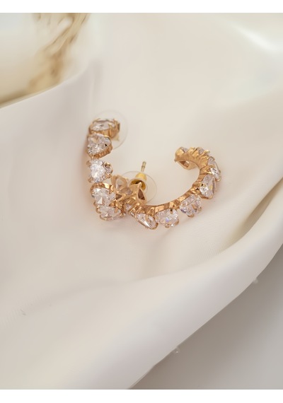 Kalp Zirkon Taşlı Antialerjik Vip Halka Gold Renk Küpe Antialerjik Gold