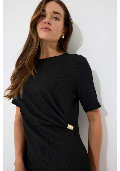 DeFacto Regular Fit Bisiklet Yaka Basic Düz Bürümcük Kısa Kollu Midi Yazlık Elbise E7330AX25SMBK81