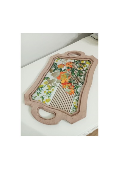 Ahşap Tepsi Servis Sunum Tepsi El Boyama Vintage Bohem Ahşap - 181757051 Ahşap