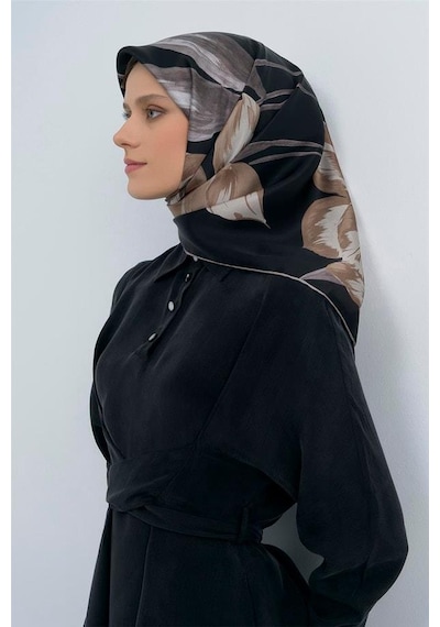Armine İpek Eşarp 2026 Yaz - 9506-06 Siyah Vizon Taş Sura