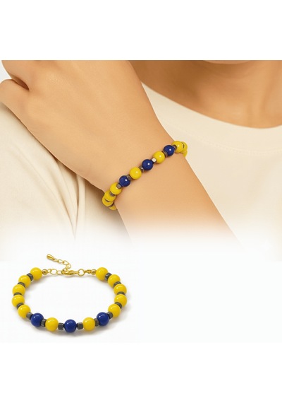 Tesbihane Gold Renk Metal Zincirli Küre Kesim Sarı Lacivert Jade Hematit Doğaltaş Kadın Taraftar Bileklik Çok renkli