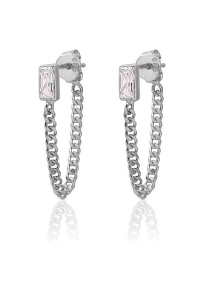 Emılıano Jewellery Silver 925 Ayar Zirkon Taşlı Zincir Desenli Küpe Gold - Gümüş
