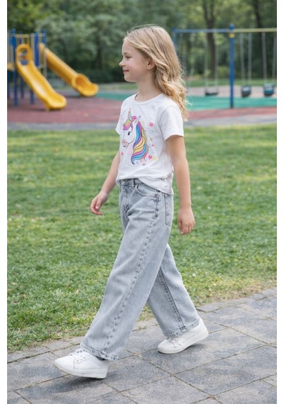 Cedy Denim Cedy Denım Yüksek Kalite Kız Çocuk Yüksek Bel %100 Cotton Palazzo Jean Pantolon Kar Yıkama