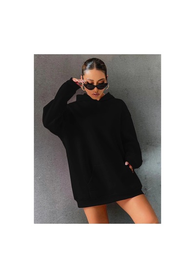 Tarzsokak Siyah Happy Baskılı Oversize Kapüşonlu Sweatshirt