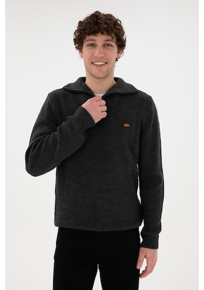 U.S. Polo Assn. Erkek Regular Fit Yarım Fermuarlı Antrasit Kazak 50297047-VR006