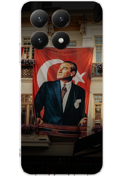 Xiaomi Mi 15t Pro Uyumlu Dev Bayrak Detaylı Atatürk Baskılı Silikon Kılıf Renkli
