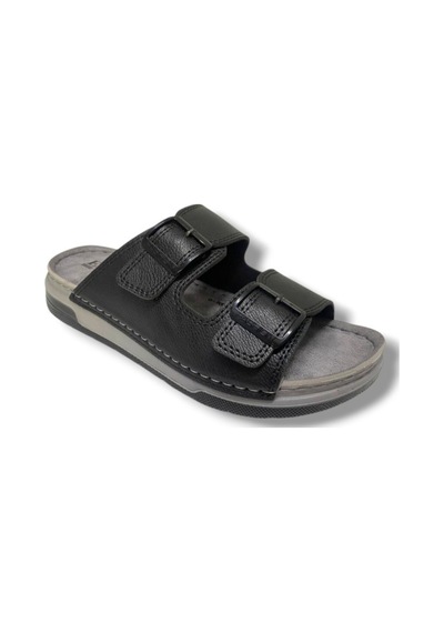 M253-0202-25 Deri Anatomik Soft Çift Bant Erkek Terlik Siyah