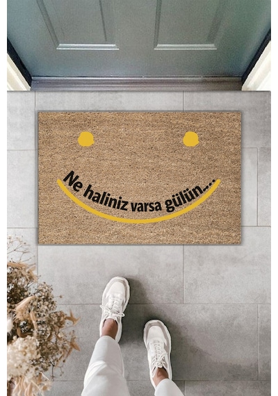 Rugmood Modern Dijital Baskı - Ne Haliniz Varsa Gülün : - Kapı Önü Paspası Kahverengi