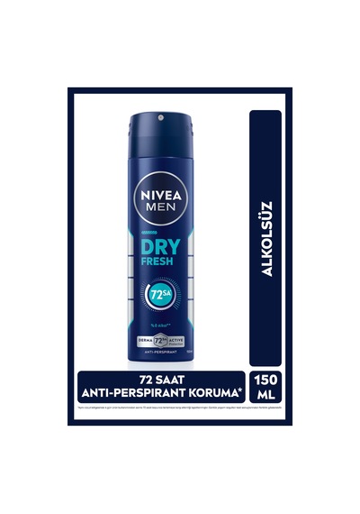 Men Erkek Sprey Deodorant Dry Fresh 150ml, 72 Saat Anti-perspirant Koruma, Ekstra Kuruluk
