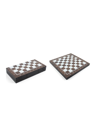 Lüks Ahşap Ceviz Görünümlü Katlanabilir 3 Ü 1 Arada Satranç Dama Tavla Seti 34 X 34 Cm Oyun Takımı