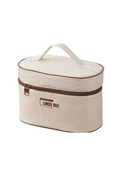 Lunch Box Isı Yalıtımlı Termal Yemek Çantası + 4 Lü Saklama Kabı Seti Kahverengi - Krem