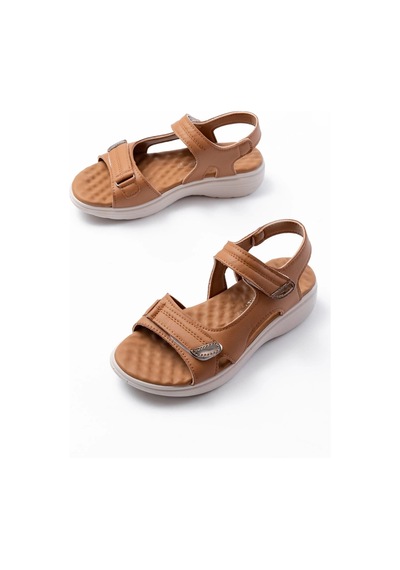 Dm-363 Taba Baret Cırtlı Dikişli Günlük Kadın Sandalet Taba